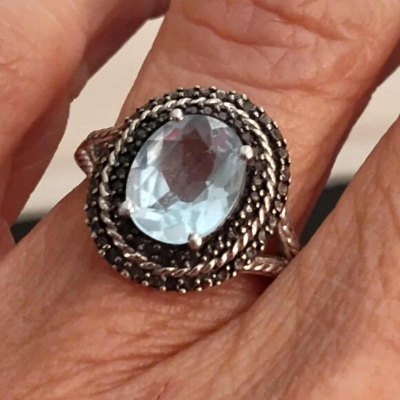 3.10ct Blue Topaz w/ .01ctw Round Black Diamond Accent Rhodium over Silver ring - Picture 9 of 13